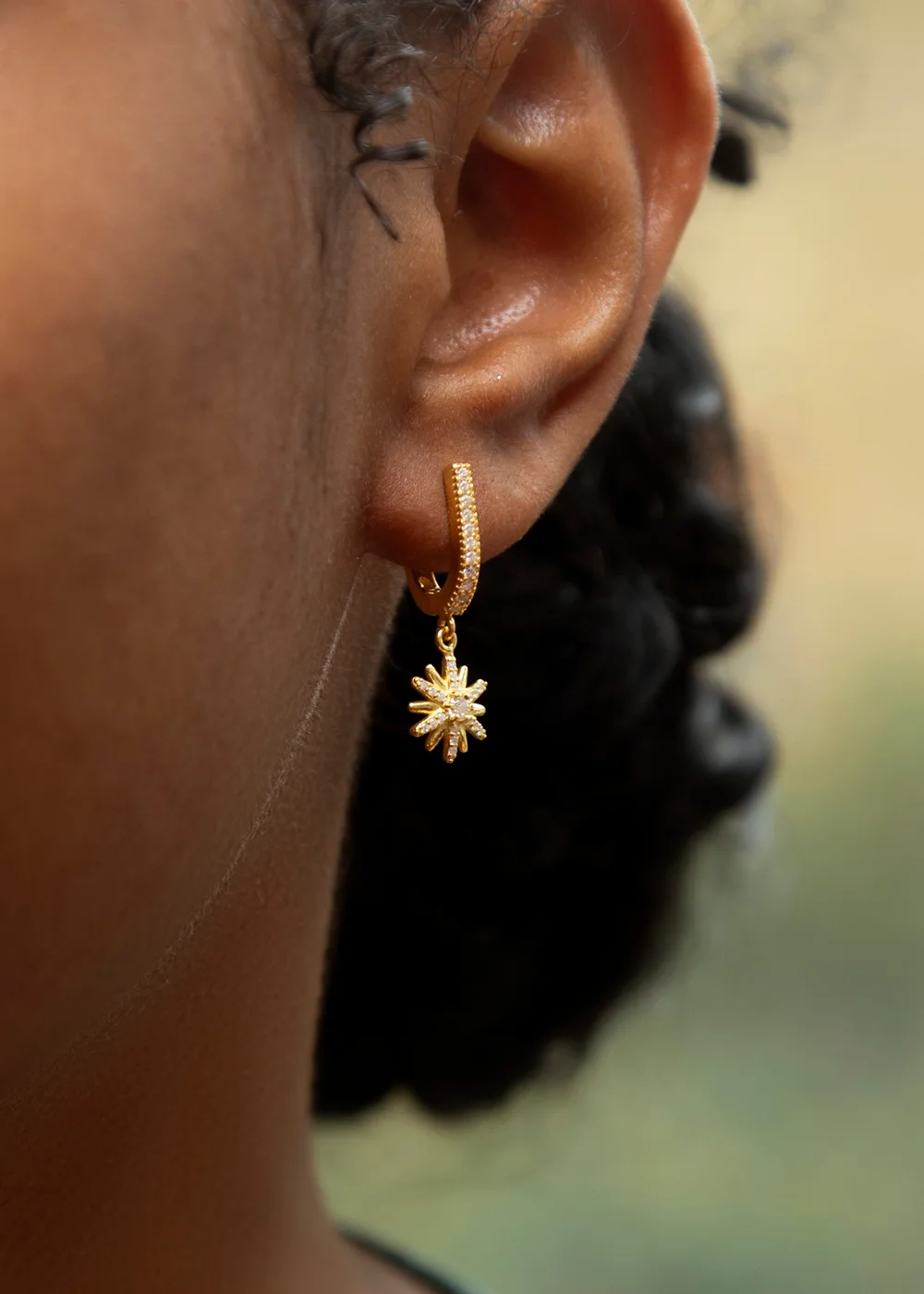 Golden Moments Gold Plated White CZ Star Drop Huggy Earrings - One Size Image 3