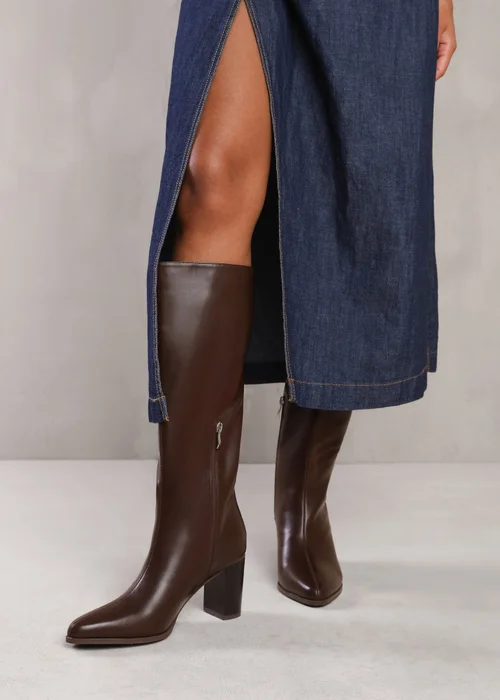 Where's That From Elder Brown Block Heel Knee High Boots - 8 Image 1