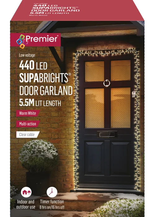 Premier Decorations 440 Warm White LED Supabrights Door Garland - No Size Image 2