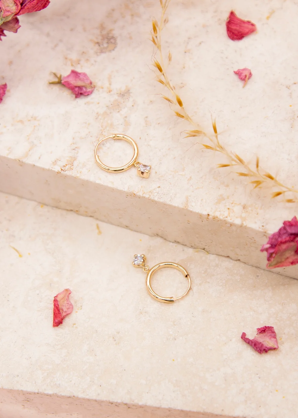 Golden Moments 9ct Yellow Gold Round White CZ Hoop Drop Earrings - One Size Image 2