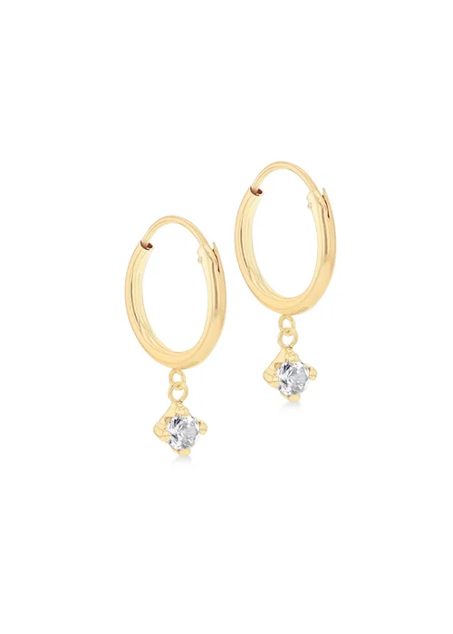 Golden Moments 9ct Yellow Gold Round White CZ Hoop Drop Earrings - One Size Image 1