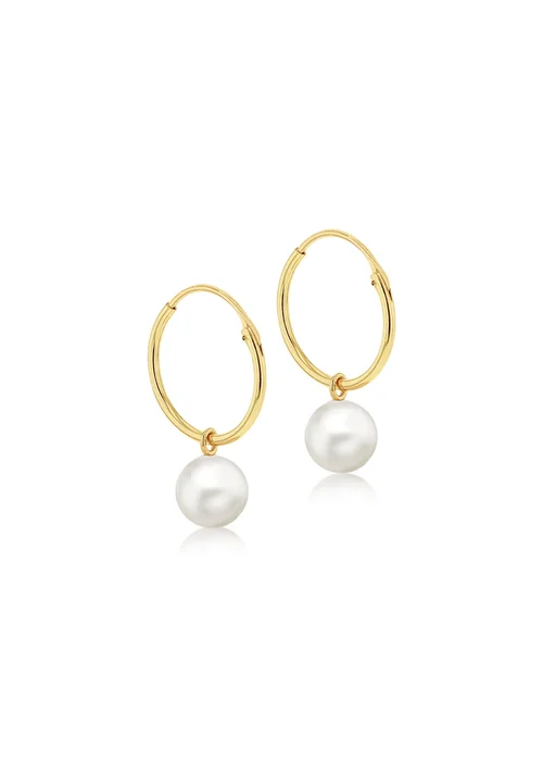 Golden Moments 9ct Yellow Gold Fresh Water Pearl Hoop Drop Earrings - One Size Image 1