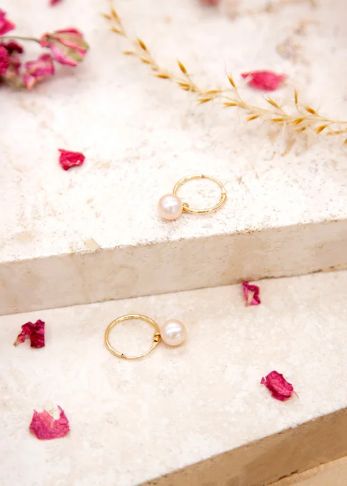 Golden Moments 9ct Yellow Gold Fresh Water Pearl Hoop Drop Earrings - One Size Image 2