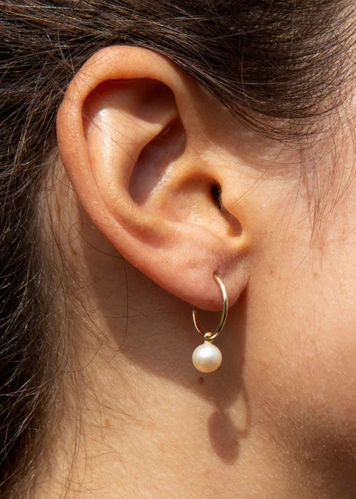 Golden Moments 9ct Yellow Gold Fresh Water Pearl Hoop Drop Earrings - One Size Image 3