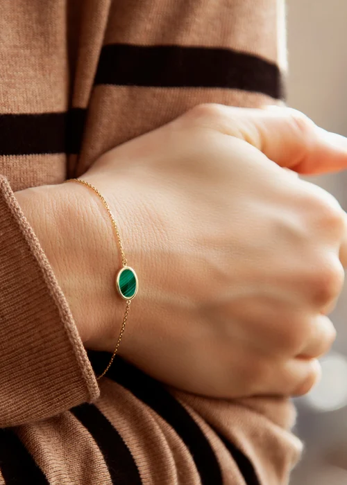 Golden Moments 9ct Yellow Gold Oval Malachite Bracelet - One Size Image 3