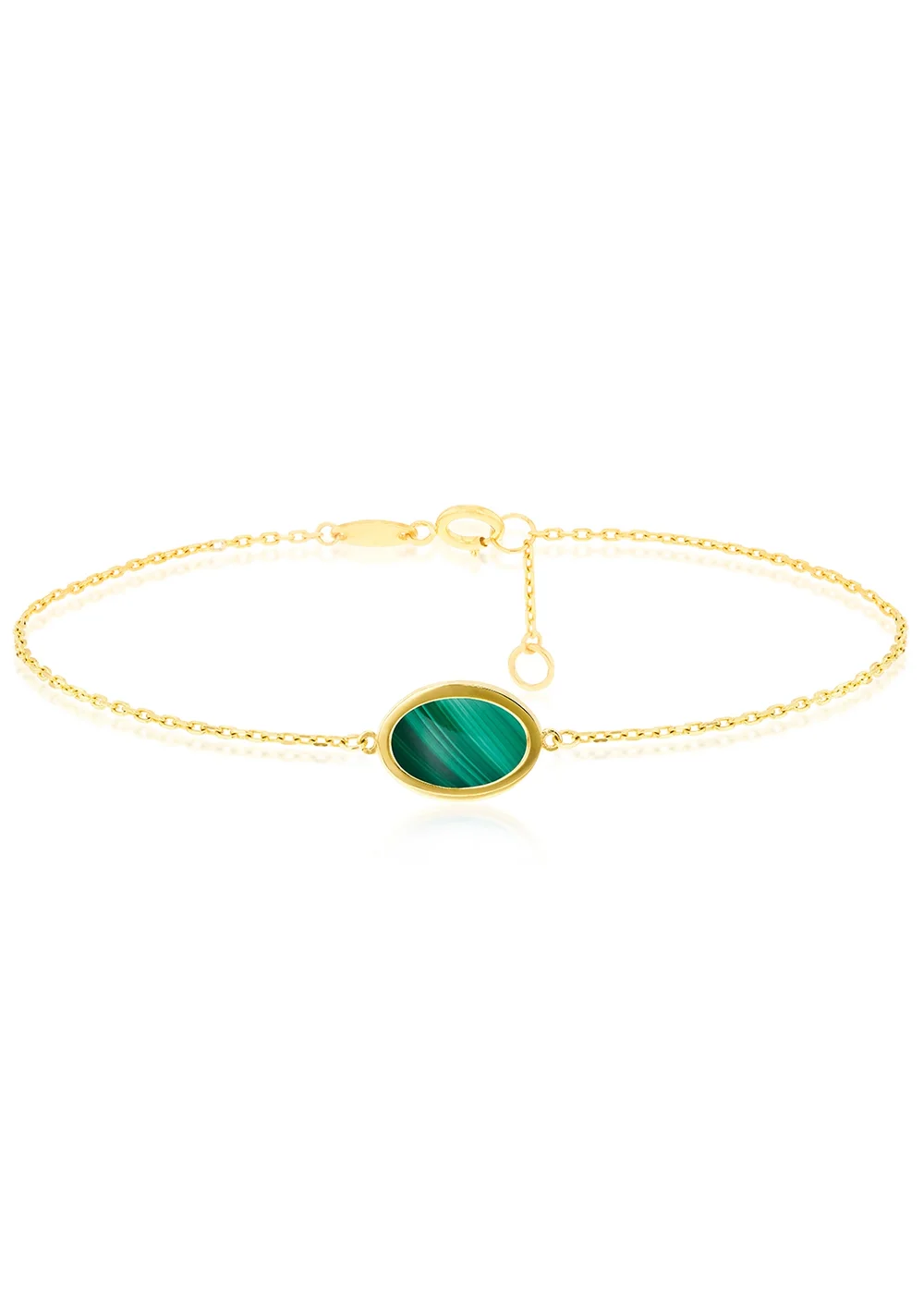 Golden Moments 9ct Yellow Gold Oval Malachite Bracelet - One Size Image 1