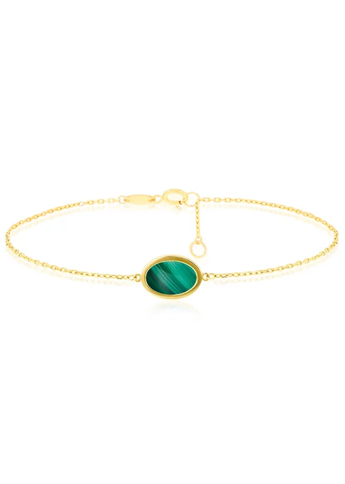 Golden Moments 9ct Yellow Gold Oval Malachite Bracelet - One Size Image 1