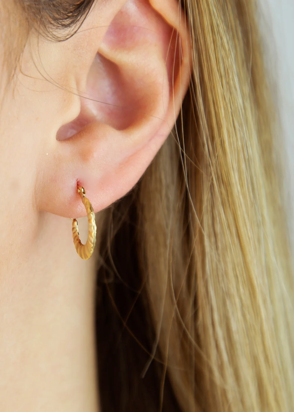 Golden Moments 9ct Yellow Gold Satin and Polished Mini Hoops - One Size Image 3