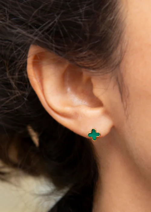 Golden Moments 9ct Yellow Gold Malachite Petal Studs - One Size Image 3