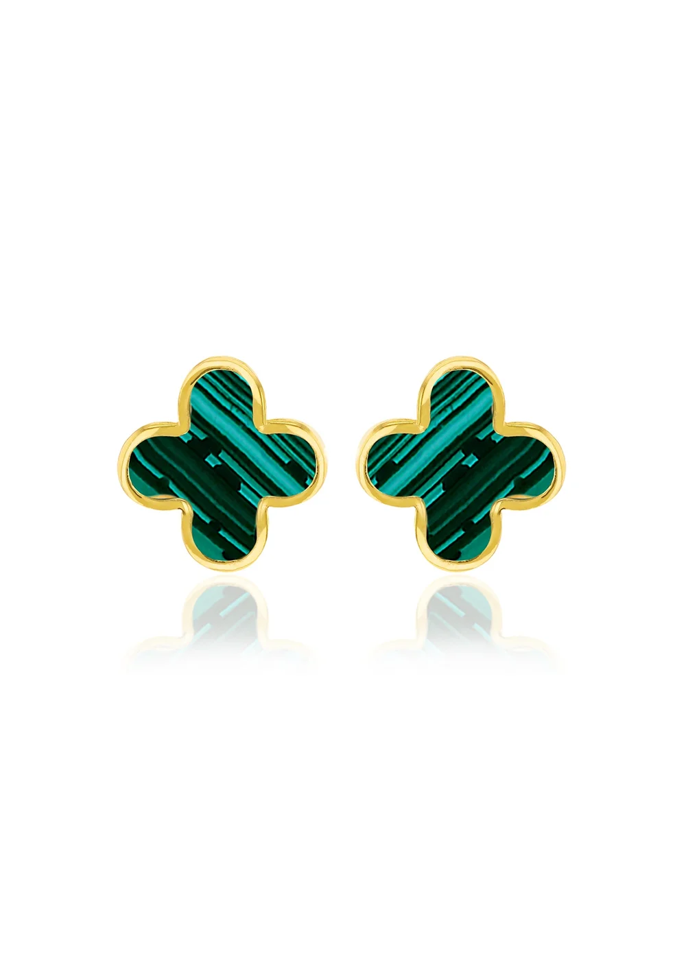 Golden Moments 9ct Yellow Gold Malachite Petal Studs - One Size Image 1