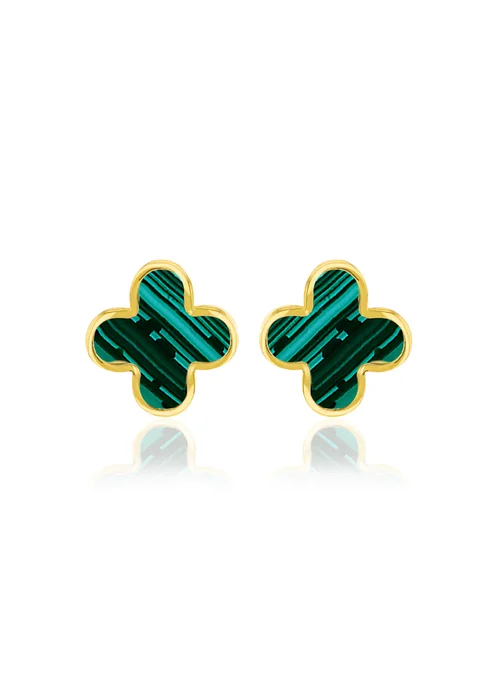 Golden Moments 9ct Yellow Gold Malachite Petal Studs - One Size Image 1