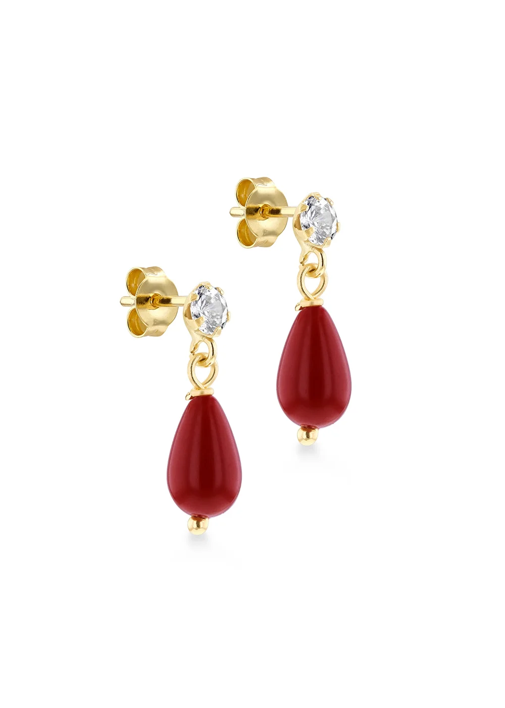 Golden Moments 9ct Yellow Gold Red Stone CZ Drop Earrings - One Size Image 1