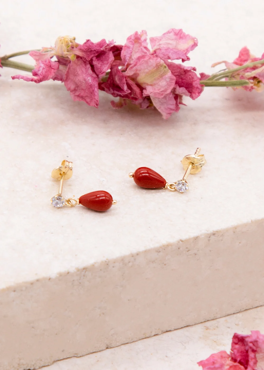 Golden Moments 9ct Yellow Gold Red Stone CZ Drop Earrings - One Size Image 2