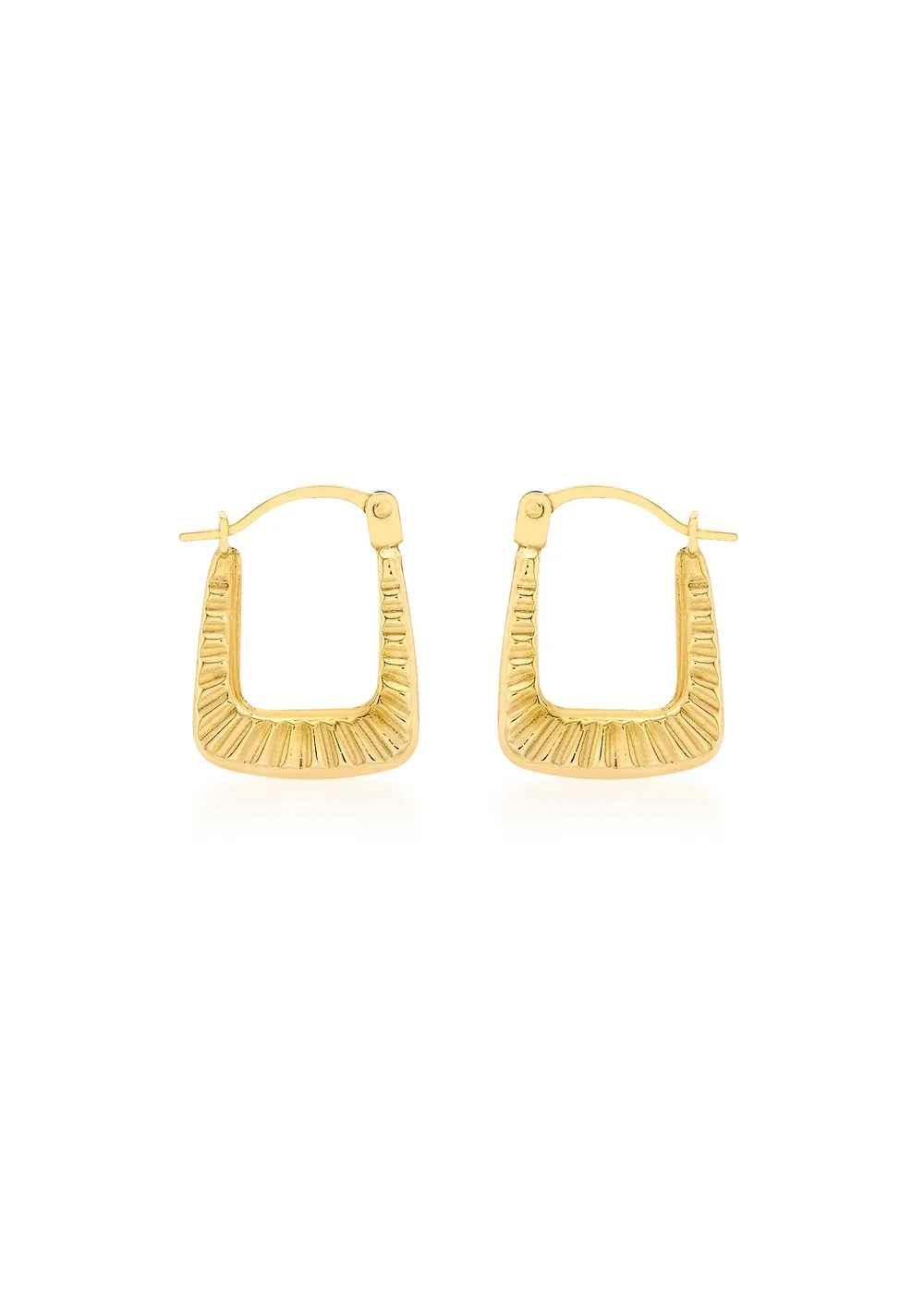 Golden Moments 9ct Yellow Gold Square Ribbed Mini Hoops - One Size Image 1