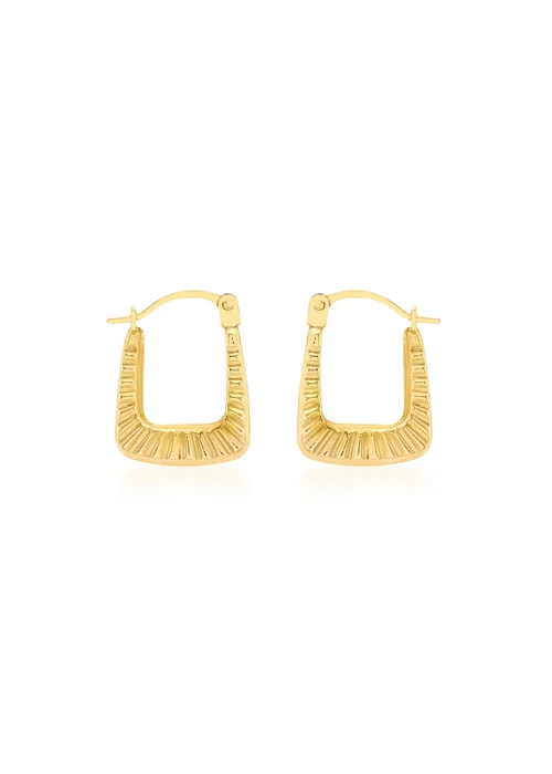 Golden Moments 9ct Yellow Gold Square Ribbed Mini Hoops - One Size Image 1