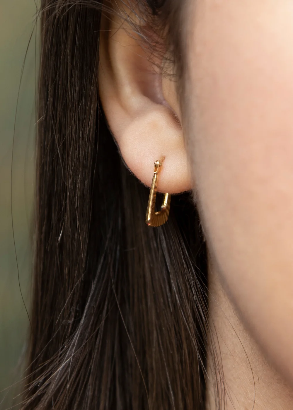 Golden Moments 9ct Yellow Gold Square Ribbed Mini Hoops - One Size Image 3