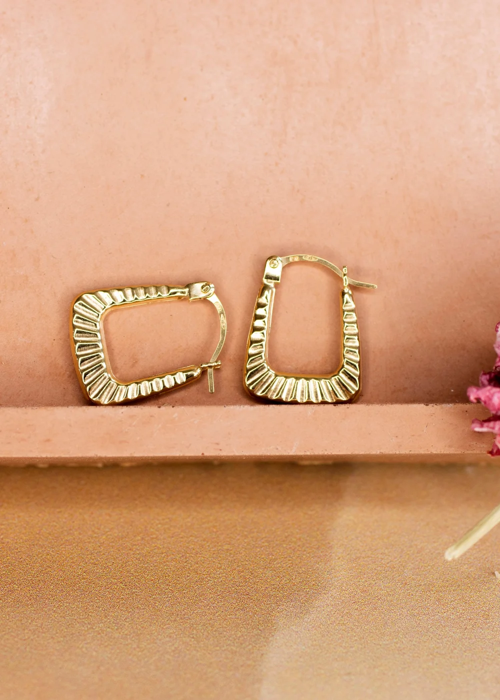 Golden Moments 9ct Yellow Gold Square Ribbed Mini Hoops - One Size Image 2