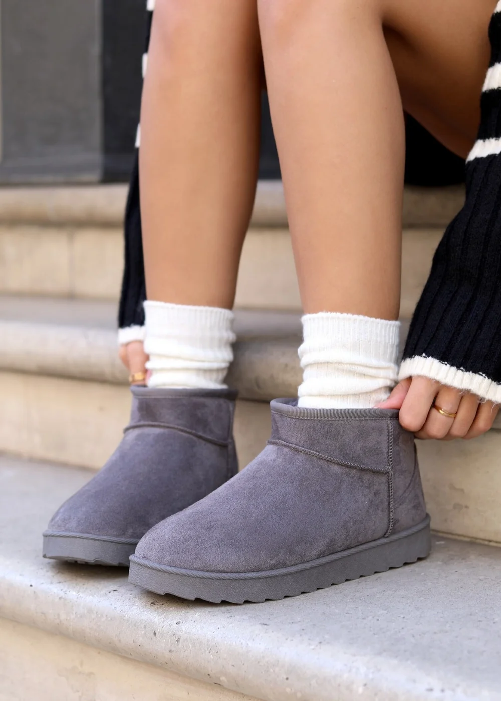 Linzi Ultra Mini Addy Grey Faux Suede Faux Fur Lined - 3 Image 5
