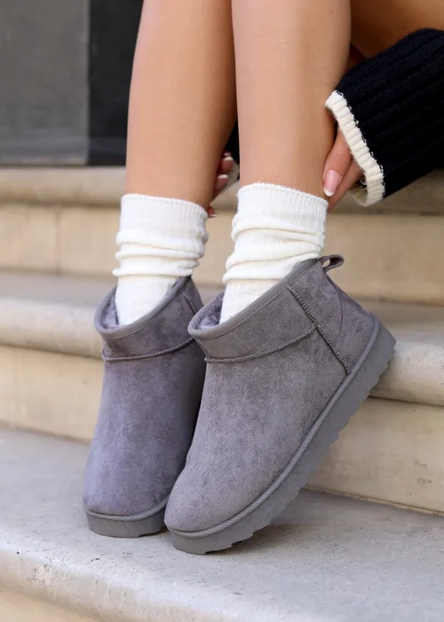 Linzi Ultra Mini Addy Grey Faux Suede Faux Fur Lined - 3 Image 1