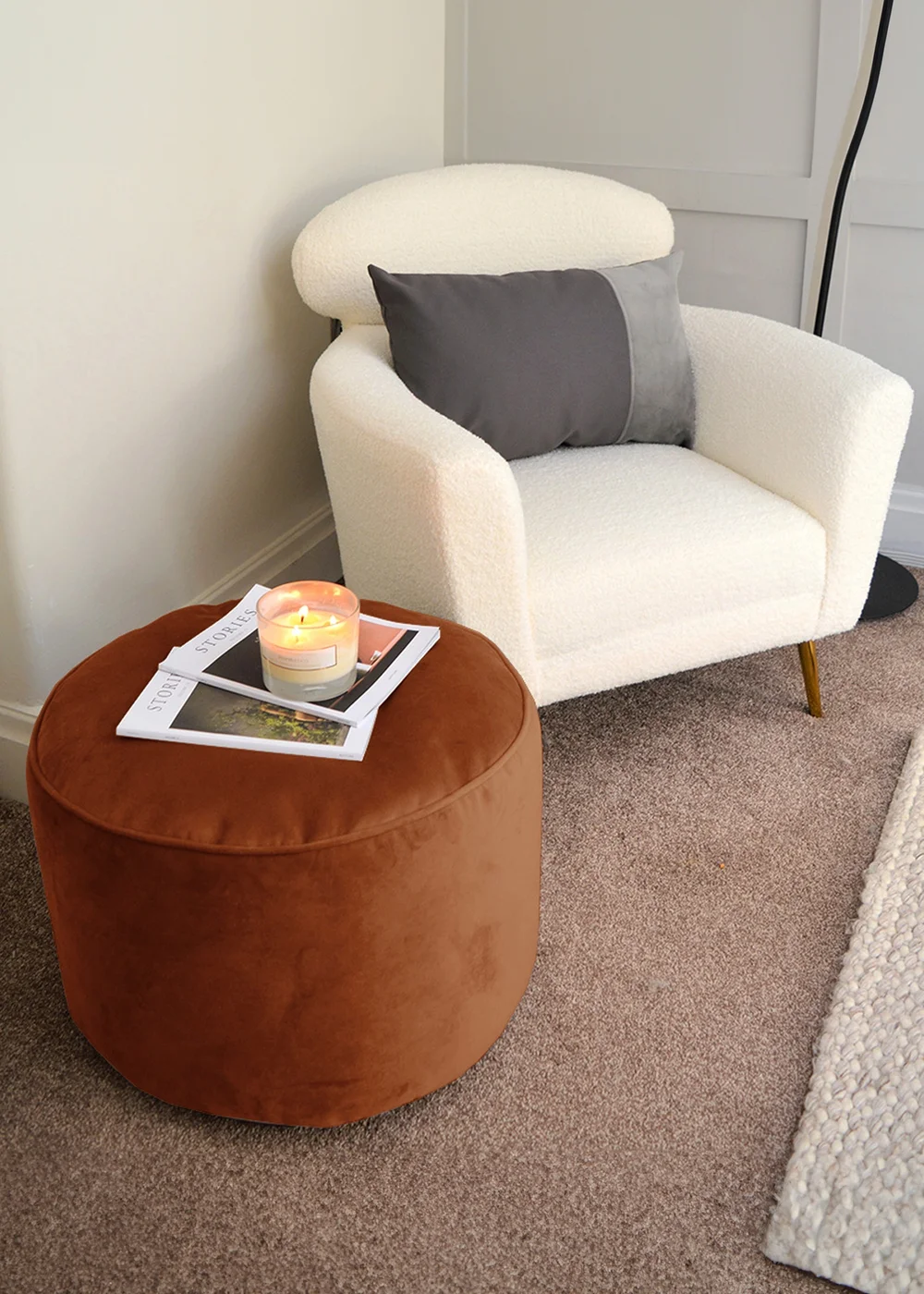 rucomfy Velvet Pouffe Rust Beanbag - One Size Image 1