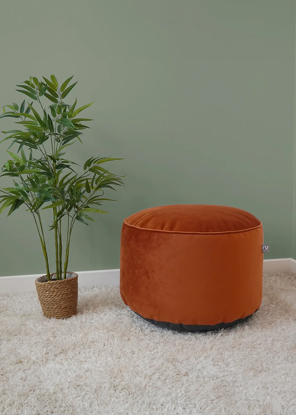 rucomfy Velvet Pouffe Rust Beanbag - One Size Image 2