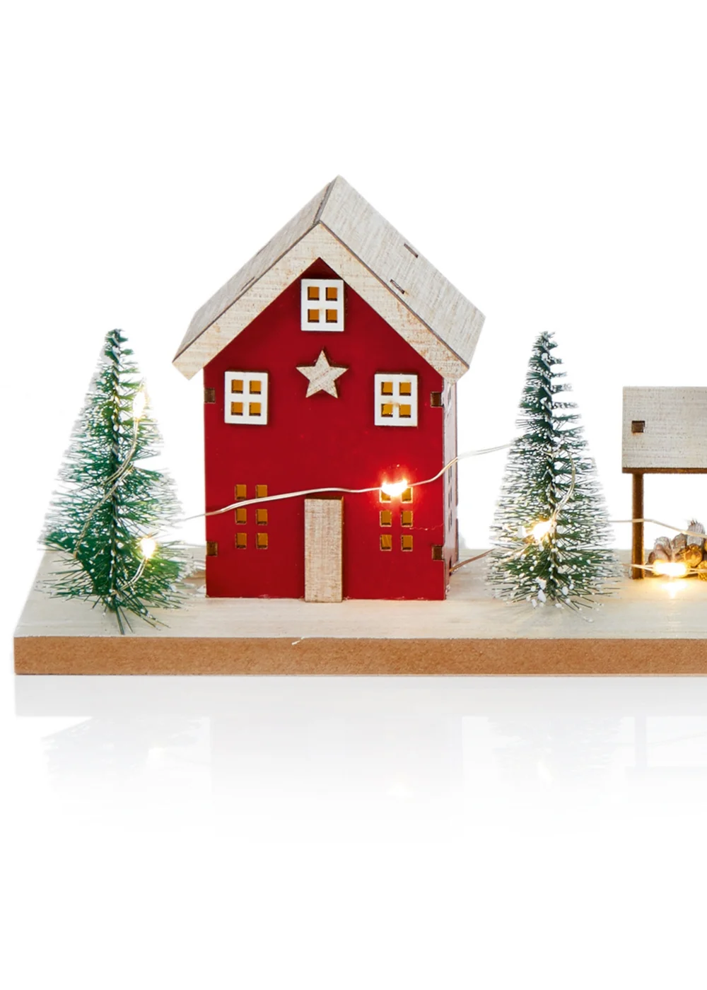 Premier Decorations Battery Operated Lit Wooden Houses Scene 40cm - No Size Image 2