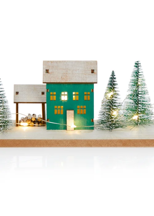 Premier Decorations Battery Operated Lit Wooden Houses Scene 40cm - No Size Image 3