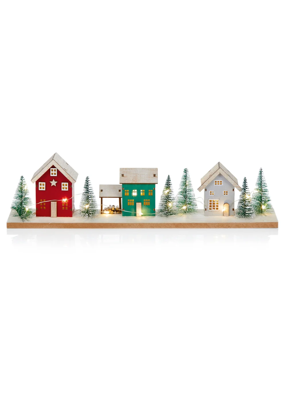 Premier Decorations Battery Operated Lit Wooden Houses Scene 40cm - No Size Image 1