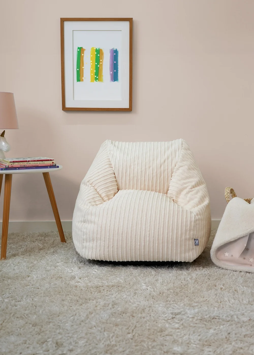 rucomfy Jumbo Cord Big Kids Snuggle Chair Ivory Beanbag - One Size Image 1