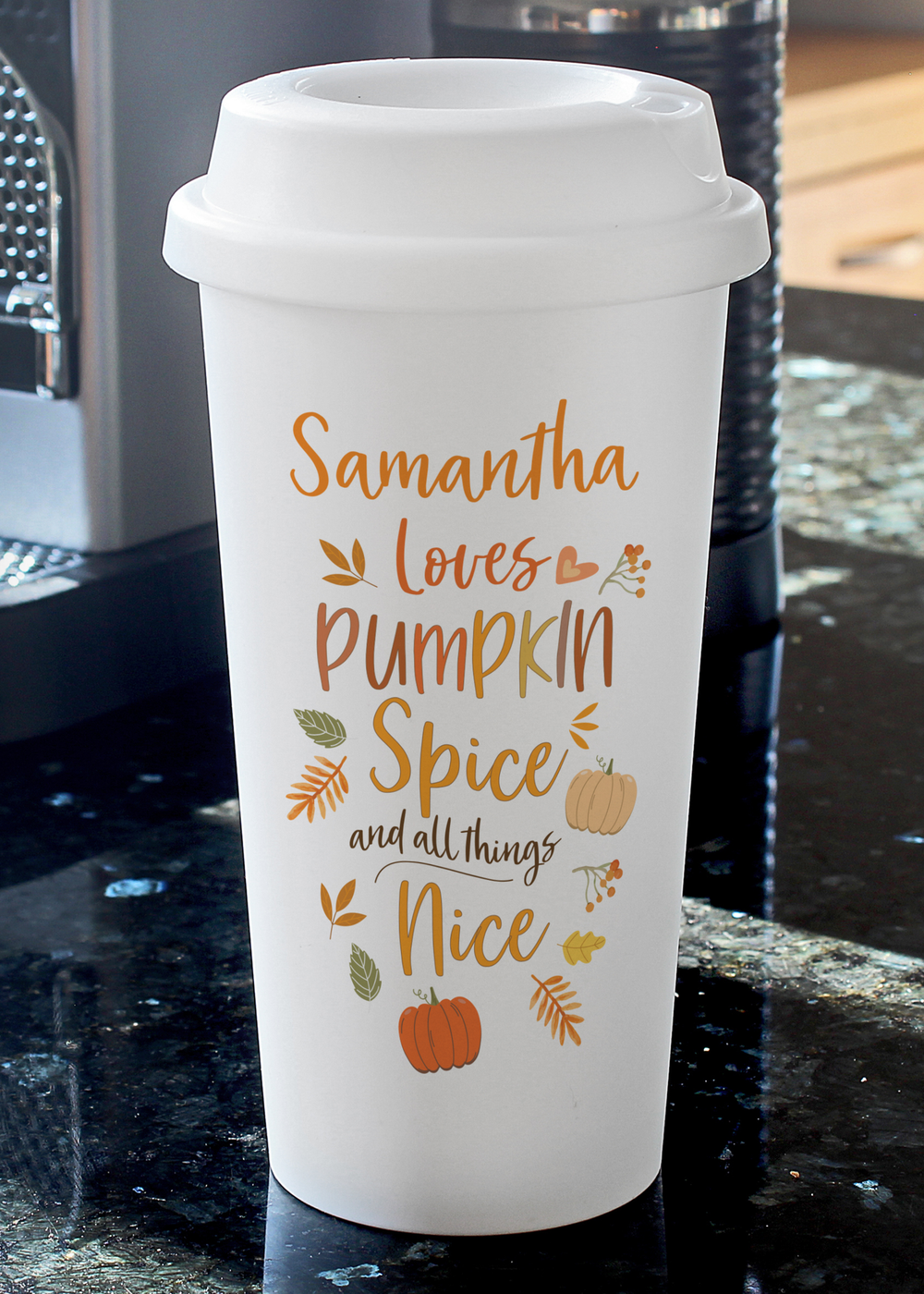 Personalised Memento Company White Pumpkin Spice Travel Mug - One Size Image 3