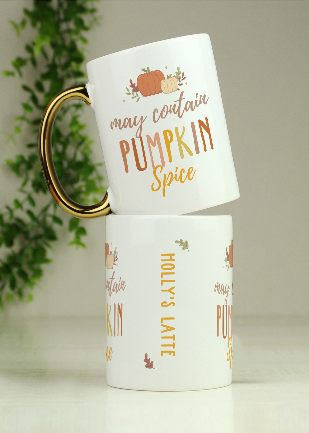 Personalised Memento Company White Pumpkin Spice Gold Handle Mug - One Size Image 1