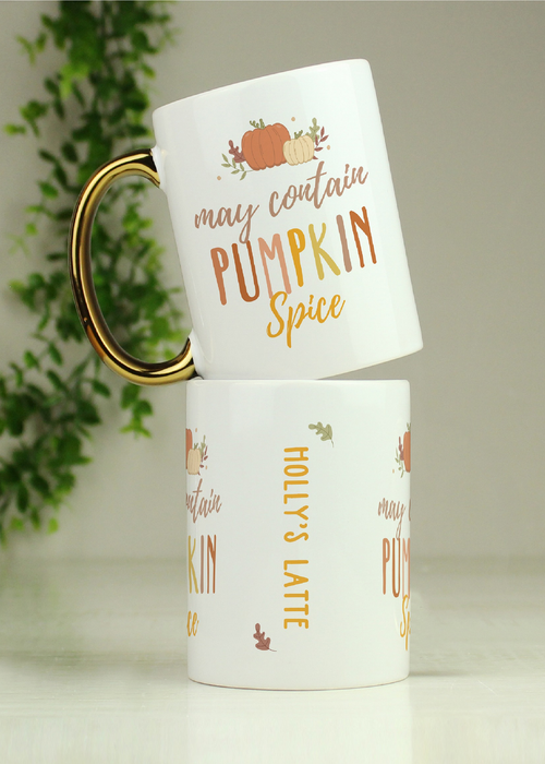 Personalised Memento Company White Pumpkin Spice Gold Handle Mug - One Size Image 1