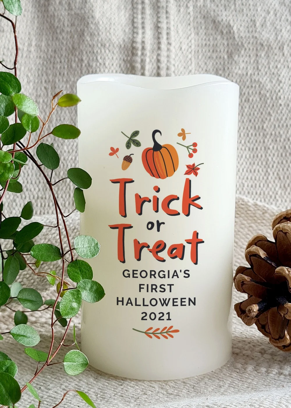 Personalised Memento Company Beige Trick or Treat LED Candle - One Size Image 3