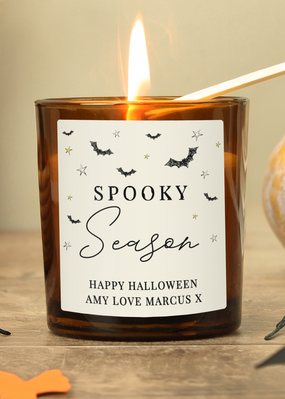 Personalised Memento Company Brown Spooky Amber Glass Candle - One Size Image 2