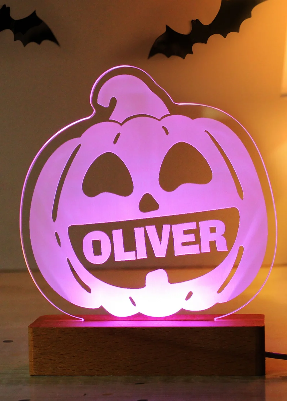Personalised Memento Company Brown Pumpkin Wooden LED Light - One Size Image 5