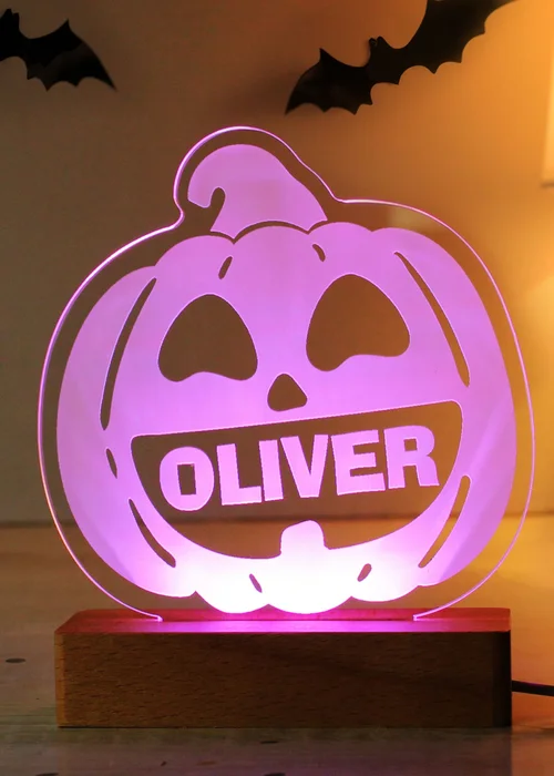 Personalised Memento Company Brown Pumpkin Wooden LED Light - One Size Image 5