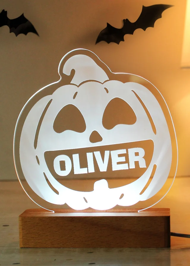 Personalised Memento Company Brown Pumpkin Wooden LED Light