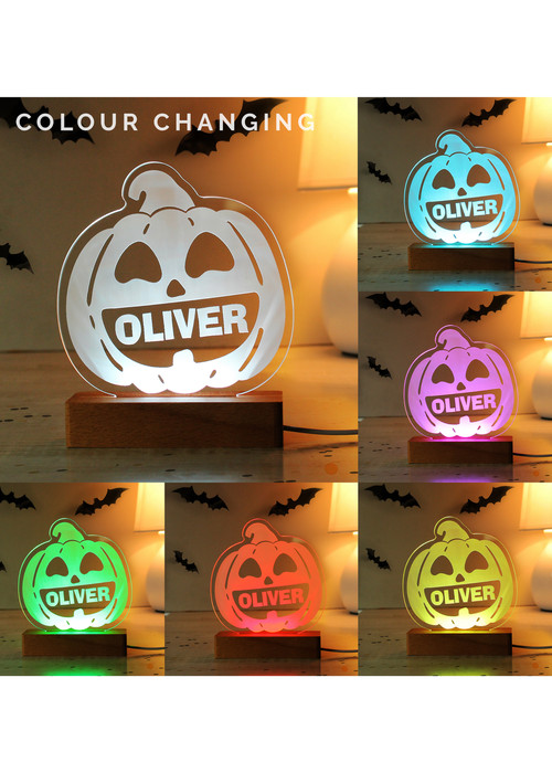 Personalised Memento Company Brown Pumpkin Wooden LED Light - One Size Image 2