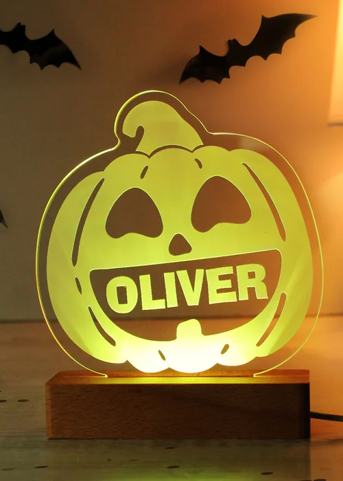 Personalised Memento Company Brown Pumpkin Wooden LED Light - One Size Image 4