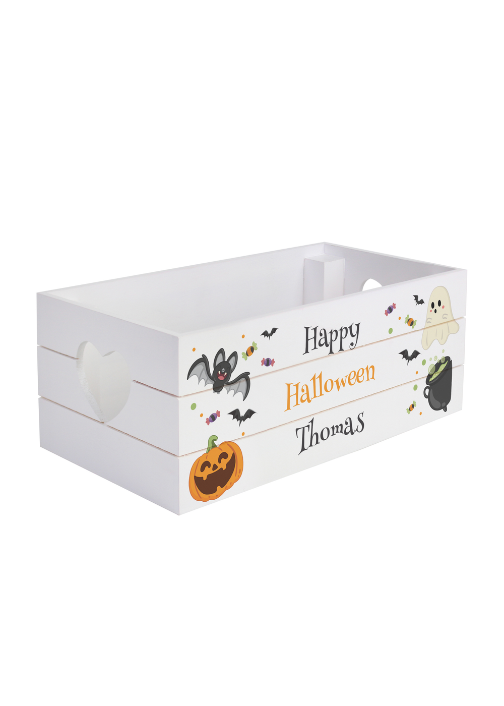 Personalised Memento Company White Wood Halloween Small Wooden Treats Crate - One Size Image 1