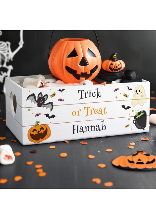 Personalised Memento Company White Wood Halloween Small Wooden Treats Crate - One Size Image 2