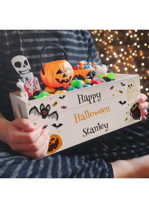 Personalised Memento Company White Wood Halloween Small Wooden Treats Crate - One Size Image 4