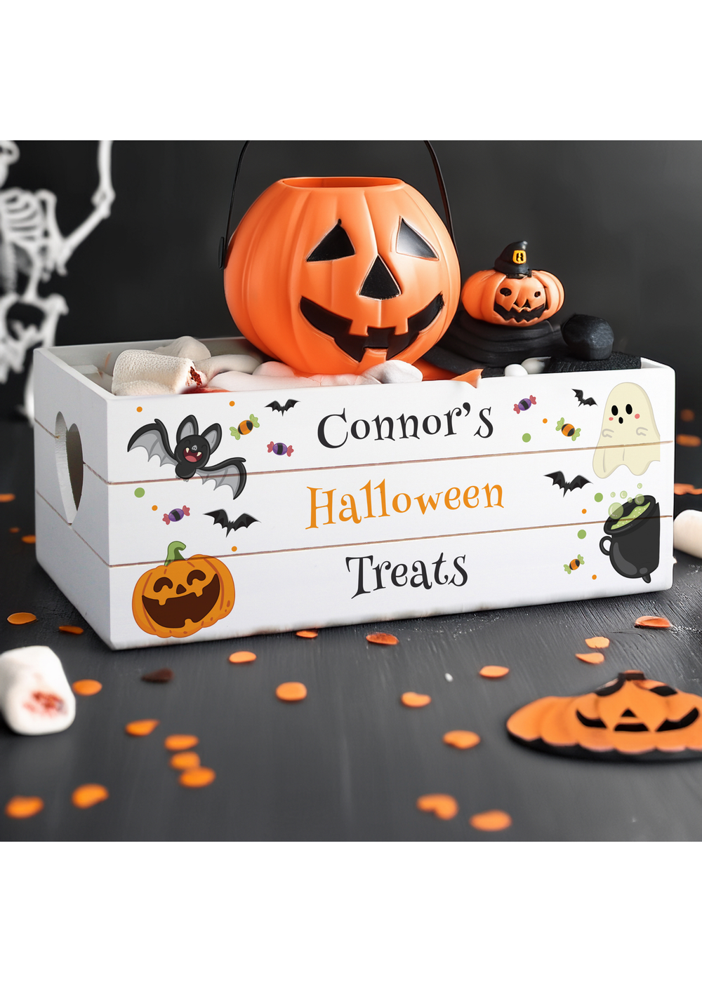 Personalised Memento Company White Wood Halloween Small Wooden Treats Crate - One Size Image 3