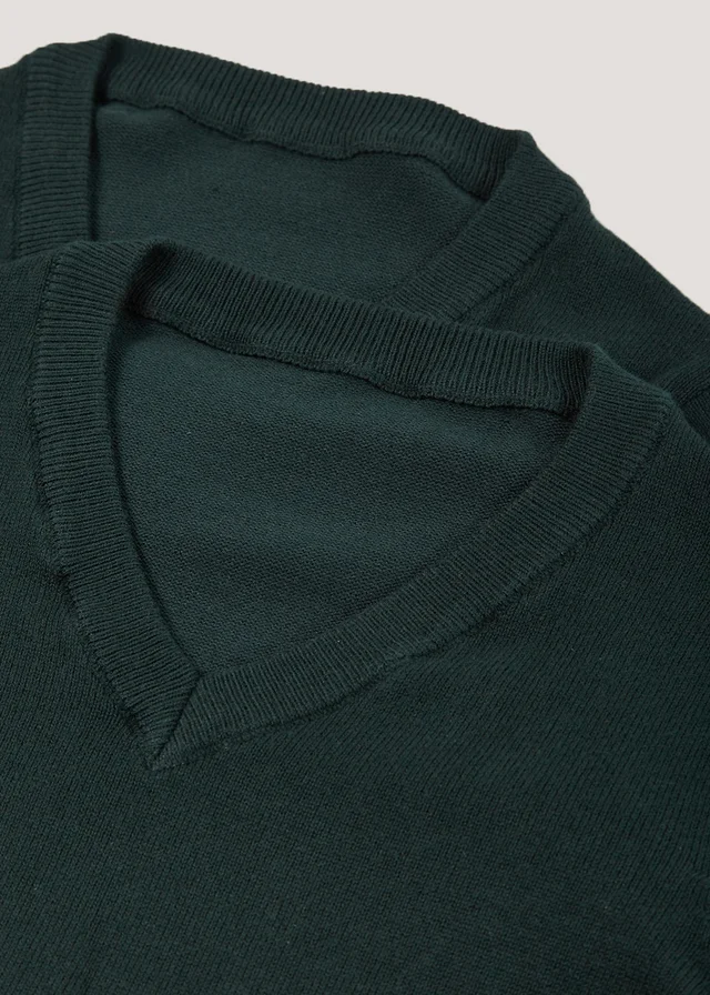 Kids 2 Pack Green V-Neck School Jumpers (3-13yrs)