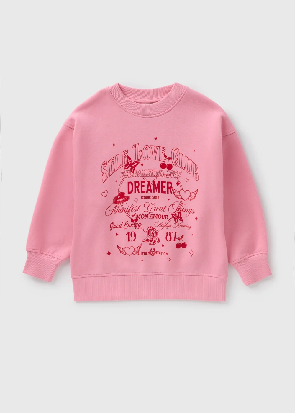 Girls Pink Self Love Oversized Sweatshirt (7-15yrs) - Age 7 Years Image 1
