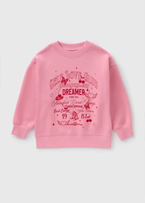 Girls Pink Self Love Oversized Sweatshirt (7-15yrs) - Age 7 Years Image 1