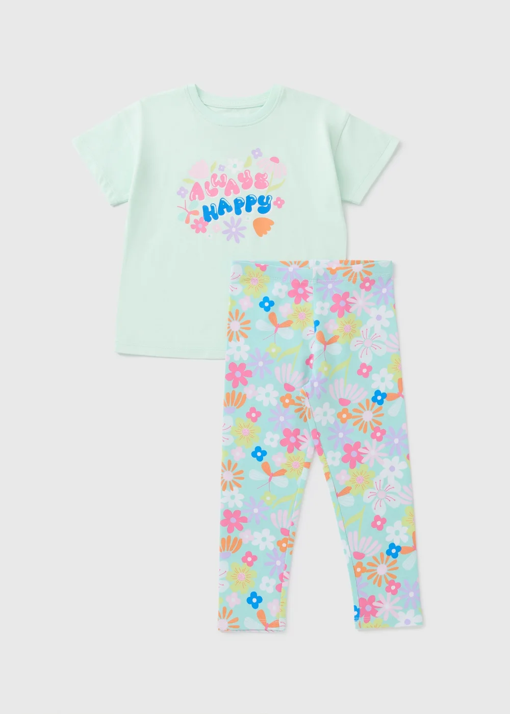 Girls Aqua Floral Top & Leggings Set (1-7yrs) - 1-1.5 Yrs Image 1