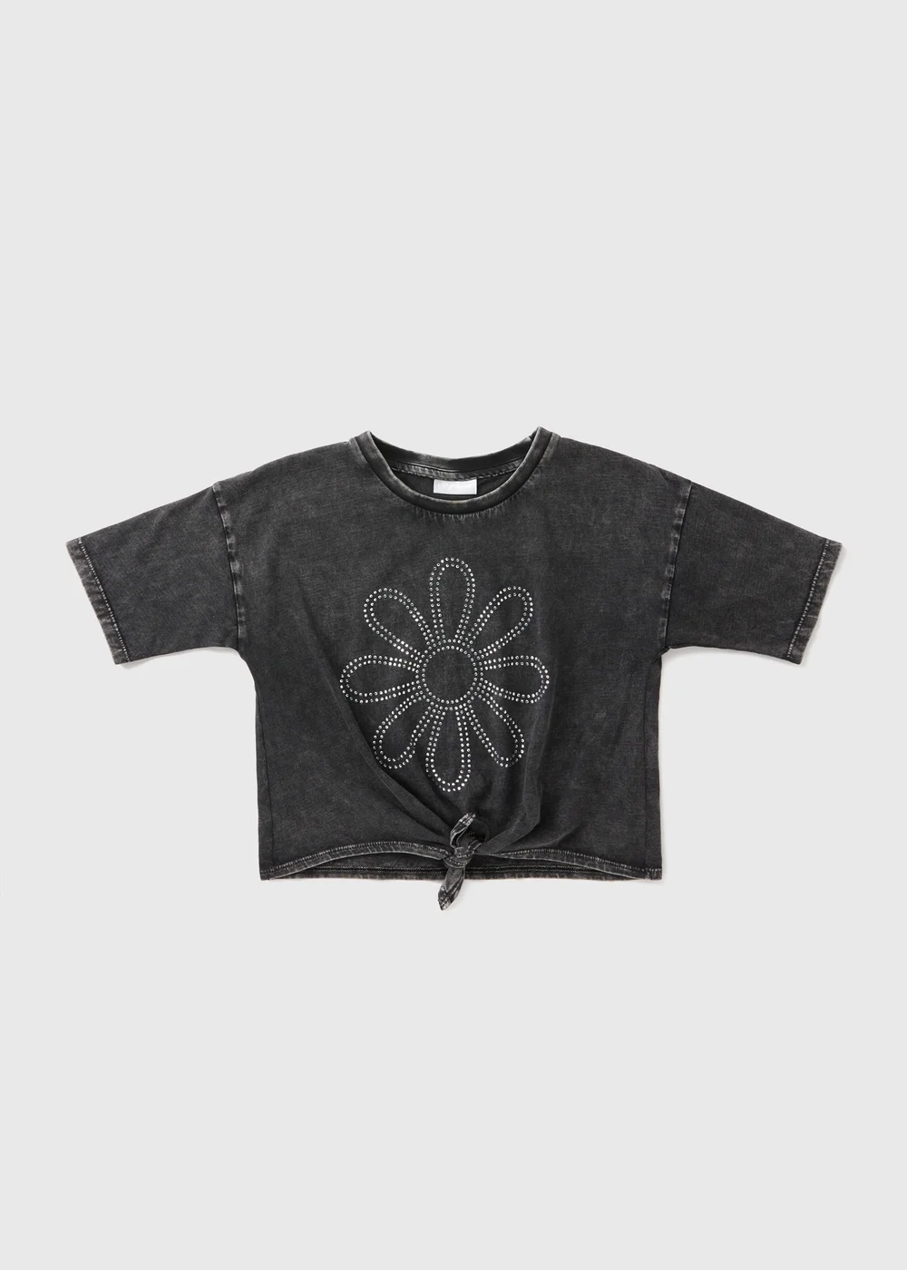 Girls Charcoal Diamante Flower Knot Front Top (7-15yrs) - 7 Yrs Image 1