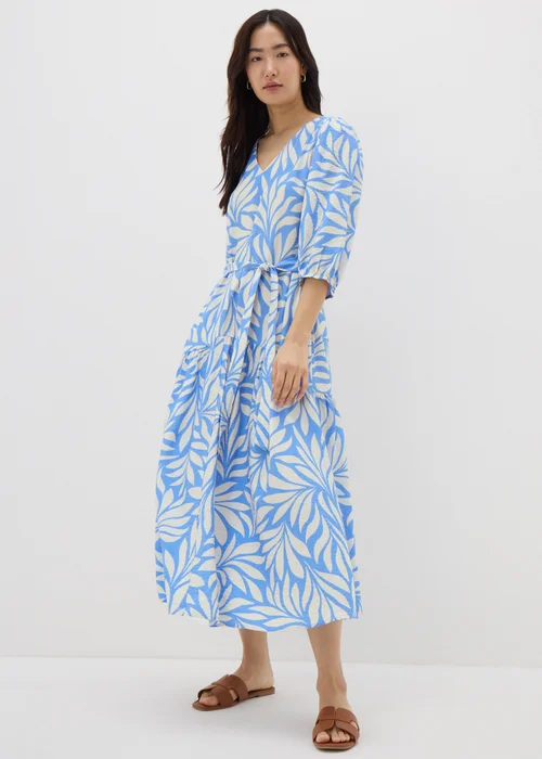 Et Vous Blue Palm Tie Waist Midaxi Dress - Size 8 Image 1