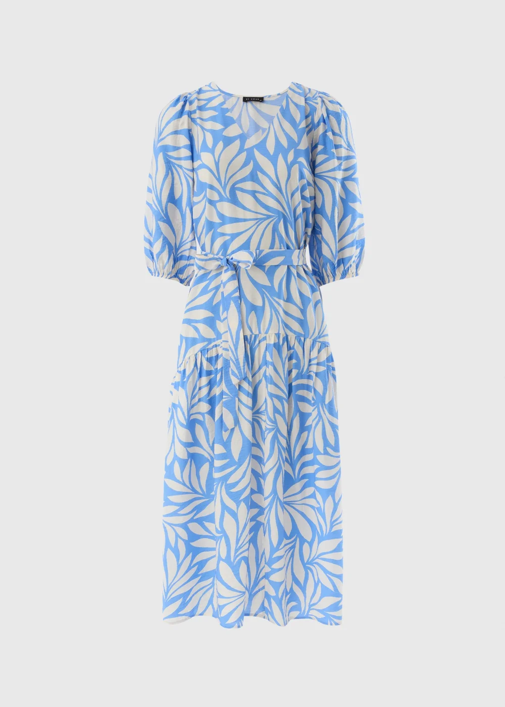 Et Vous Blue Palm Tie Waist Midaxi Dress - Size 8 Image 4
